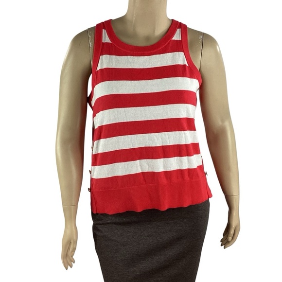 Michael Michael Kors Sea Coral White Striped Knit Tank Top XL - Picture 1 of 6